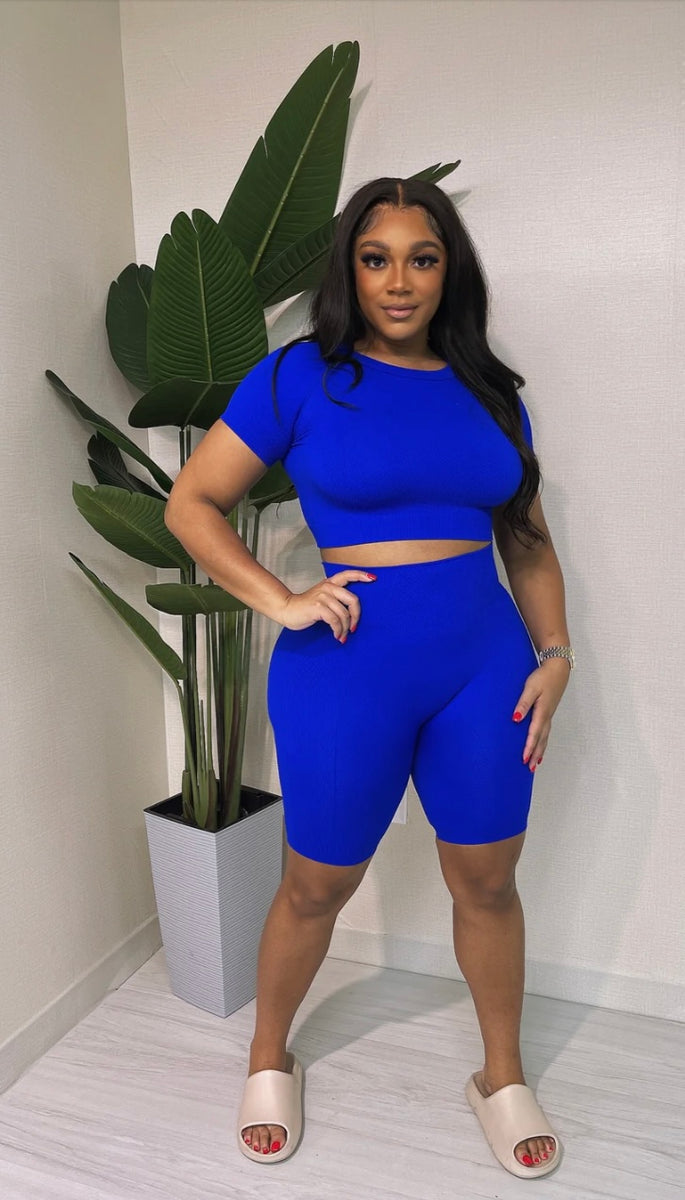 Royal blue biker hot sale shorts set